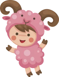 ♈ schaap, dier, schattig, cartoon, roze, kostuum telegram sticker
