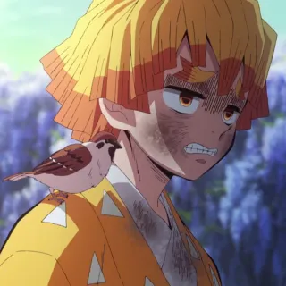 🗡 Zenitsu Agatsuma Demon Slayer Anime, Peur, Oiseau, Moineau, Demon Slayer whatsapp sticker