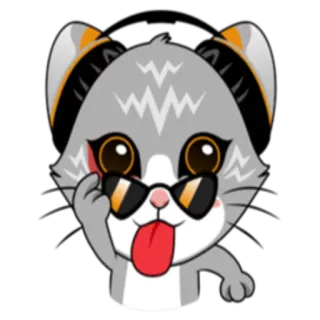 😜 gato, animal, pegatina, gafas de sol, lengua, gesto, peineta, irrespetuoso whatsapp sticker