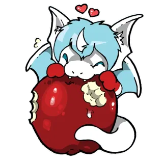 🍎 naga, lucu, apel, kartun, unik, chibi, fantasi, stiker telegram sticker