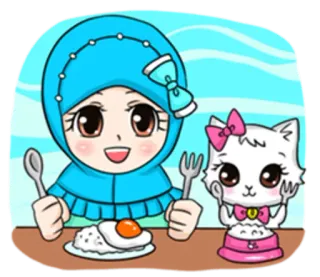 🍛 Hidżab, Dziewczyna, Kot, Kreskówka, Jedzenie, Słodkie, Kawaii telegram sticker