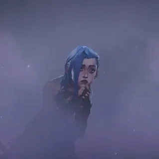 🍁 Jinx Arcane Jinx, Arcane, League of Legends, animado, personaje, pelo azul, triste whatsapp sticker