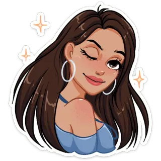 😉 donna, ragazza, cartone animato, adesivo, occhiolino, bruna, bellezza telegram sticker