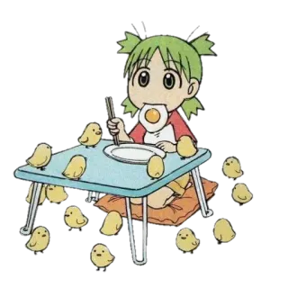 🍀 anime, gà, trẻ em, trứng, bàn, hoạt hình telegram sticker