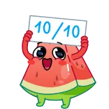 🍉 10/10 pastèque, mignon, autocollant, évaluation, positif, nourriture, fruit whatsapp sticker