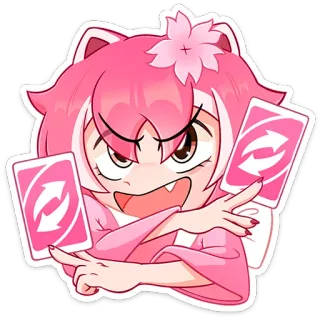 🔄 Anime, Uno, Thẻ đổi chiều, Hoạt hình, Dễ thương, Hồng telegram sticker