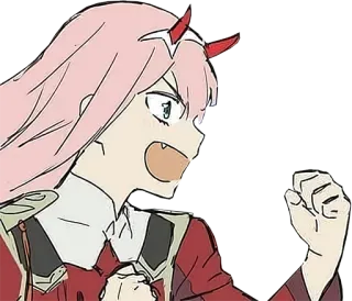 💪 Zero Two Darling in the Franxx anime, zero two, darling in the franxx, cartoon, pink hair, horns, angry telegram sticker