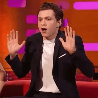 ⚙ Tom Holland actor, sorprendido, impactado, expresión, celebridad, manos arriba whatsapp sticker