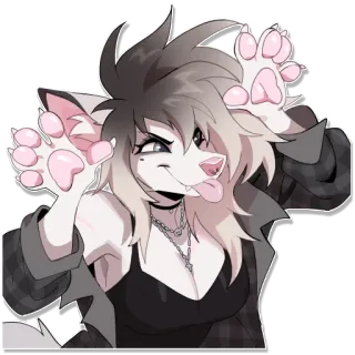 😝 furry, anthro, wolf, cat, paws, playful, tongue, flannel whatsapp sticker