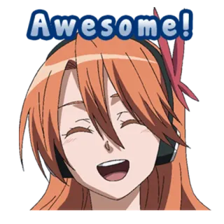 ☺️ Awesome! anime, awesome, happy, girl, headphones, orange hair, cheerful telegram sticker