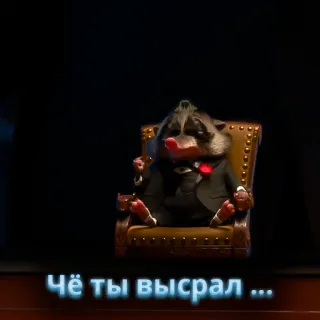 😐 Чё ты высрал ... raccoon, suit, chair, funny whatsapp sticker