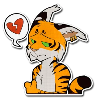 💔 sad, broken heart, cartoon, tiger, animal, furry telegram sticker