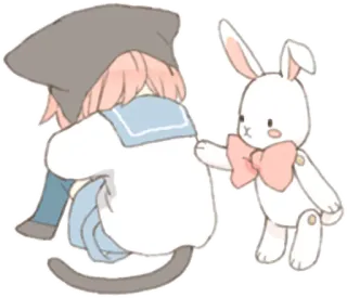 😔 anime, fofo, kawaii, gato, coelho, pelúcia, criança, triste telegram sticker