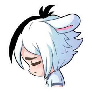 ☹️ 슬픔, 애니메이션, 만화, 흰 머리, 토끼 귀, 울음 telegram sticker