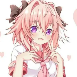🥲 animé, dessin animé, cheveux roses, mignon, signe de paix telegram sticker