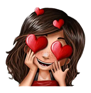 😍 amor, corações, menina, desenho animado, feliz, sardas, emoções telegram sticker