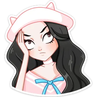 😒 소녀, 애니메이션, 만화, 스티커, 여자, 모자, 포즈, 귀여운 telegram sticker