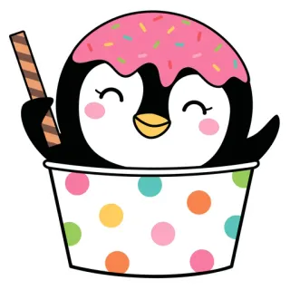 🤩 pingouin, mignon, dessert, glace, donut, kawaii, animal, dessin animé whatsapp sticker