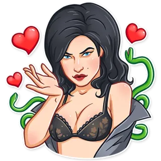 😘 femme, coeur, serpent, sexy, soutien-gorge, dessin animé telegram sticker