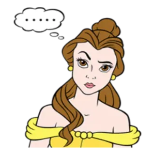 😠 Belle เบลล์, ดิสนีย์, โฉมงามกับเจ้าชายอสูร, กำลังคิด, การ์ตูน, เจ้าหญิง telegram sticker