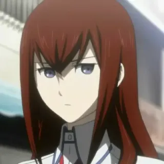👀 Kurisu Makise Steins;Gate animé, fille, cheveux roux, sérieuse, scientifique telegram sticker