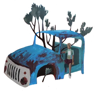 🚙 abandoned car, nature, artwork, trees, destruction telegram sticker