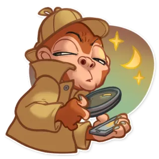 🔎 探偵, サル, 虫眼鏡, 捜査, 帽子, 漫画 telegram sticker
