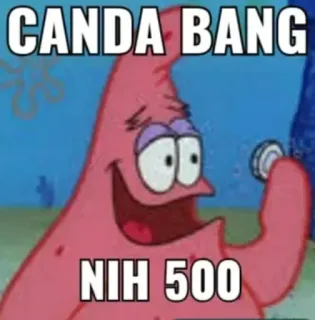 💸 Patrick Star SpongeBob SquarePants CANDA BANG
NIH 500 Patrick Star, Spongebob, meme, funny, cartoon telegram sticker