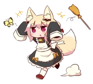 🦊 Anime, Kawaii, Mignon, Maid, Fille renard, Chibi telegram sticker