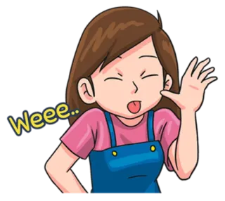 😝 Weee.. Hoạt hình, Phụ nữ, Vui vẻ, Lời chào, Vui nhộn, Động whatsapp sticker