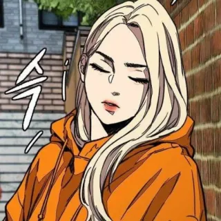 🚴‍♀ 슉 woman, blonde hair, hoodie, korean, cartoon, anime, wind breaker whatsapp sticker