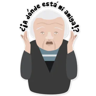 😦 ¿A dónde está mi amiga? 할머니, 질문, 친구, 스페인어, 표정 telegram sticker