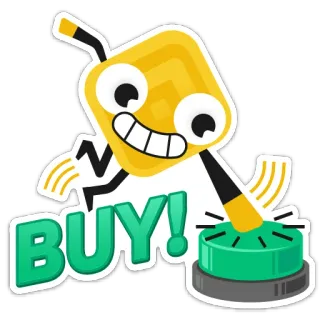 🚀 BUY! buy, button, character, yellow, green telegram sticker