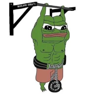 💪 Pepe BUULGOD GERA Pepe, Żaba, Podnoszenie ciężarów, Ćwiczenia, Meme telegram sticker