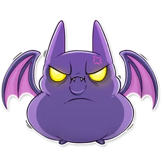 😠 con dơi, động vật, tức giận, phim hoạt hình, sinh vật, màu tím, dễ thương telegram sticker