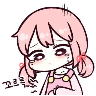 🗯 꼬르륵 Kartun, Sedih, Menangis, Gadis, Merah muda, Stiker, Emosi, Lucu telegram sticker