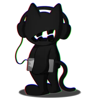🤔 чёрный кот, кот, наушники, музыка, мультфильм, цифровое искусство telegram sticker