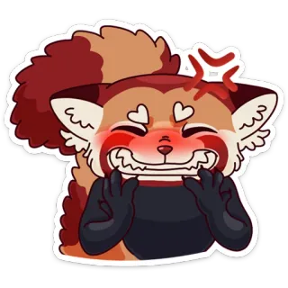 😁 레서판다, 동물, 스티커, 귀여운, 만화, 화난, 하트, 빨간색 telegram sticker