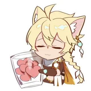 🐱 Aether Genshin Impact Anime, Orecchie da gatto, Cuori, Gioco, Carino, Chibi telegram sticker