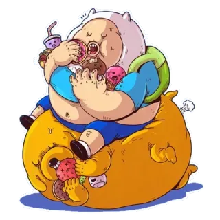 🍔 Finn Adventure Time Finn si Manusia, Jake si Anjing, Adventure Time, Kartun, Animasi, Es krim, Makan, Makanan penutup whatsapp sticker