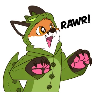 🦖 RAWR! raposa, dinossauro, animal, fantasia, fofo, desenho animado, peludo whatsapp sticker