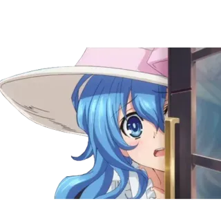 😨 animé, fille, chapeau, cheveux bleus, regard furtif whatsapp sticker