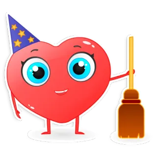 🧙 Herz, Cartoon, Magie, Zauberer, Besen telegram sticker