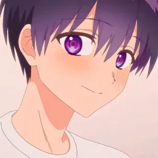 🥰 anime, boy, portrait, purple eyes, smiling telegram sticker