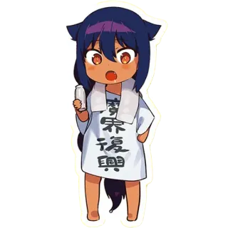 😮 寝落ち復興 Anime, Manga, Lucu, Kulit gelap, Chibi, Telinga kucing telegram sticker