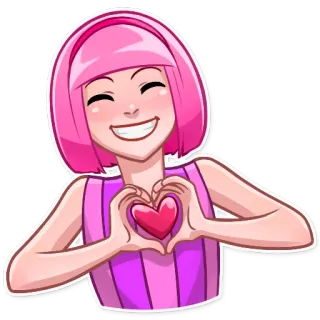 ❤ Stephanie LazyTown 斯蒂芬妮, LazyTown, 心, 爱, 卡通, 女孩, 粉色头发, 可爱 telegram sticker