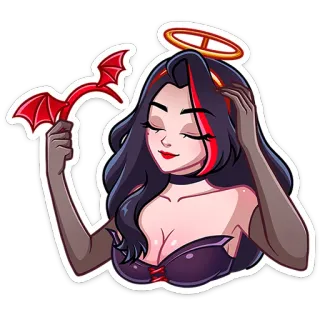 ⭐ anjo, diabo, auréola, chifres, desenho animado, mulher telegram sticker