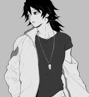 🌟 Anime, Manga, Personaje, Chico, Chaqueta, Collar telegram sticker