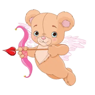 😘 osito de peluche, cupido, flecha, alas, amor, San Valentín, lindo, dibujos animados whatsapp sticker