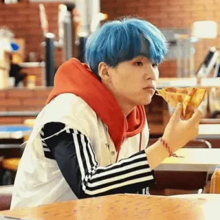 🍪 man, eating, pizza, blue hair, person, food whatsapp sticker